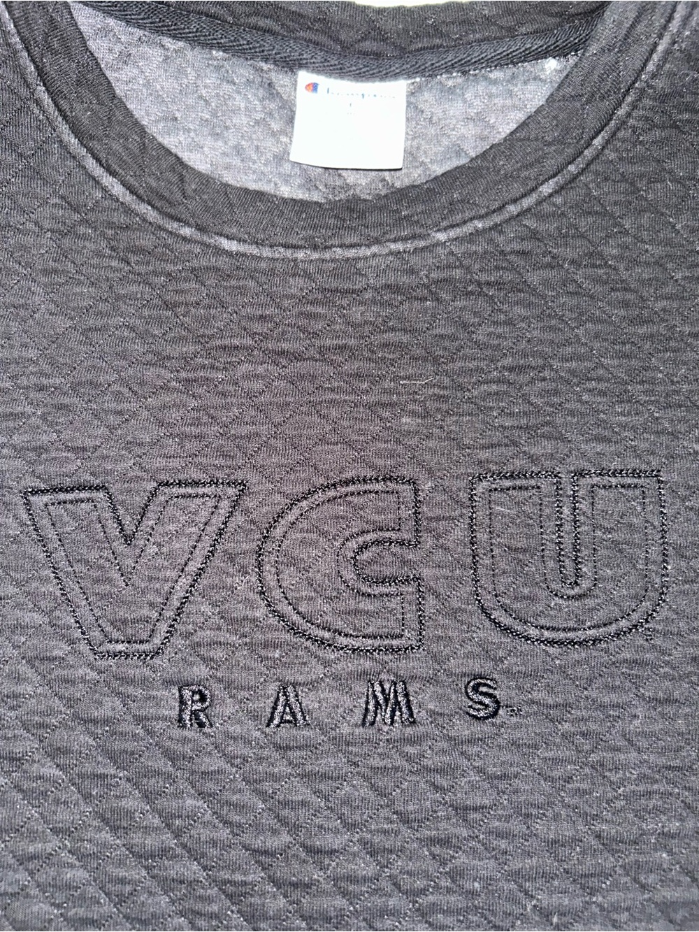 Champion VCU Rams quilted black crewneck. Womens large Virginia Commonwealth.